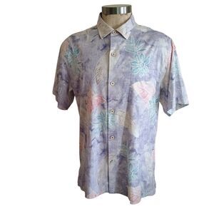 Tommy Bahama  Camp Shirt Mens Sz L Purple Floral Hawaiian Aloha Silk Blend